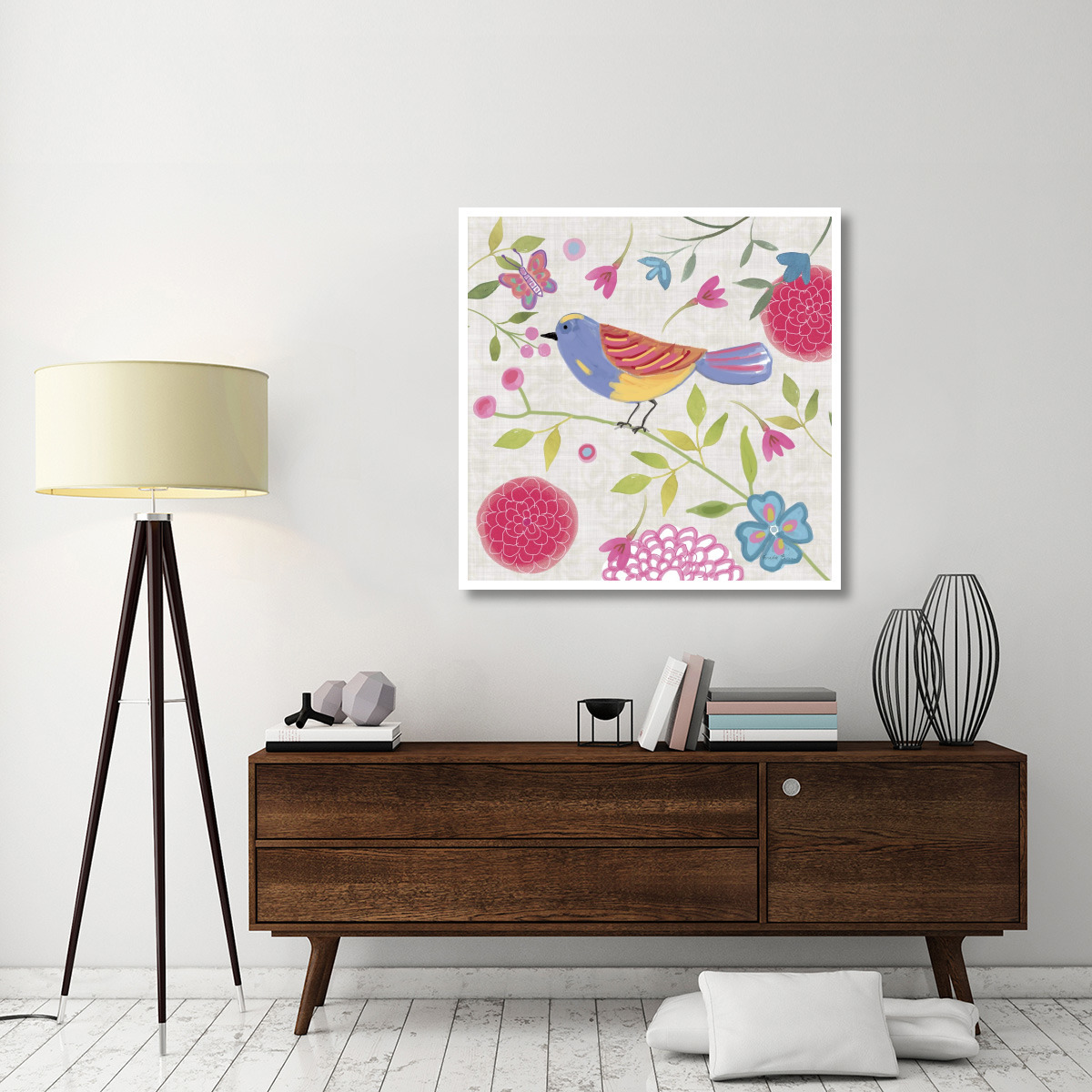 Damask Floral and Bird III -Paper Art-42&quotx42"