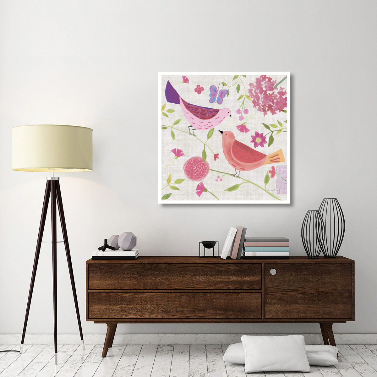 Damask Floral and Bird IV -Paper Art-42&quotx42"