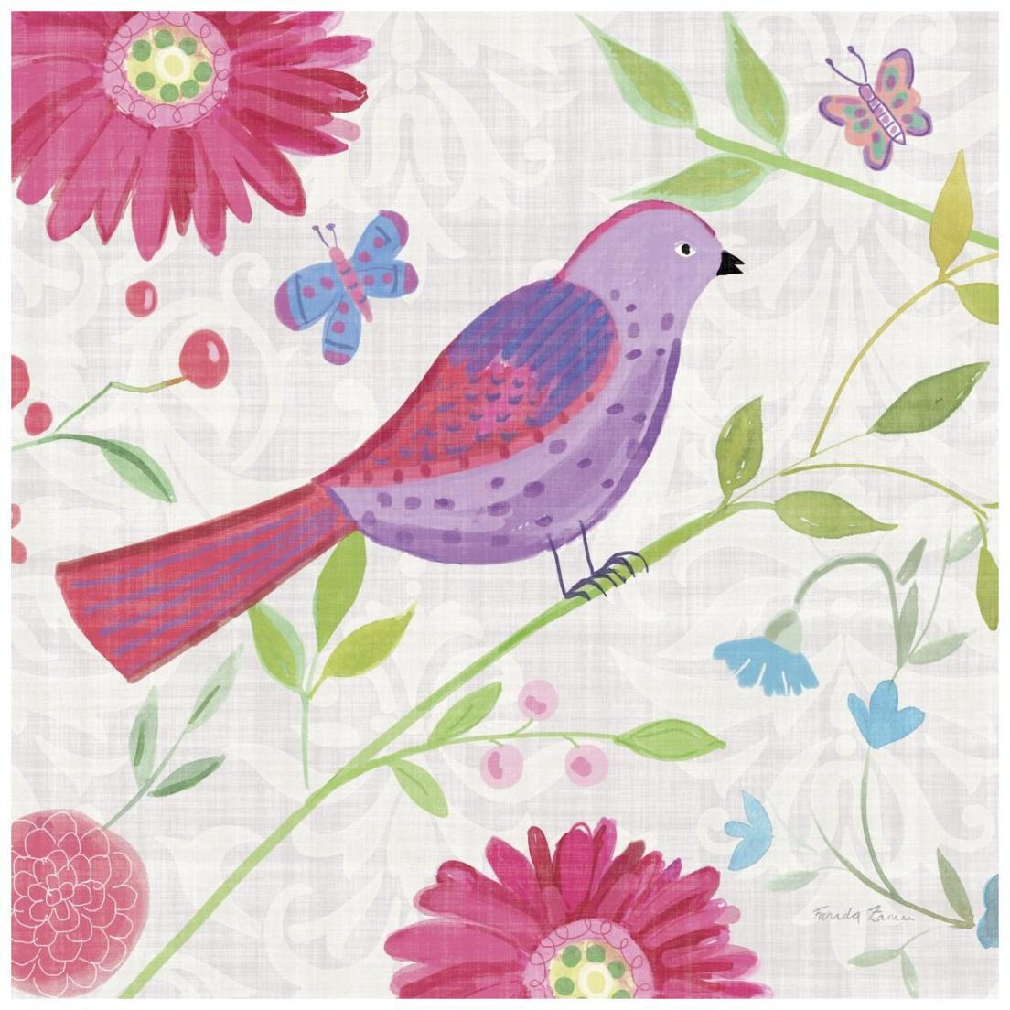 Damask Floral and Bird I Sq -Paper Art-20&quotx20"