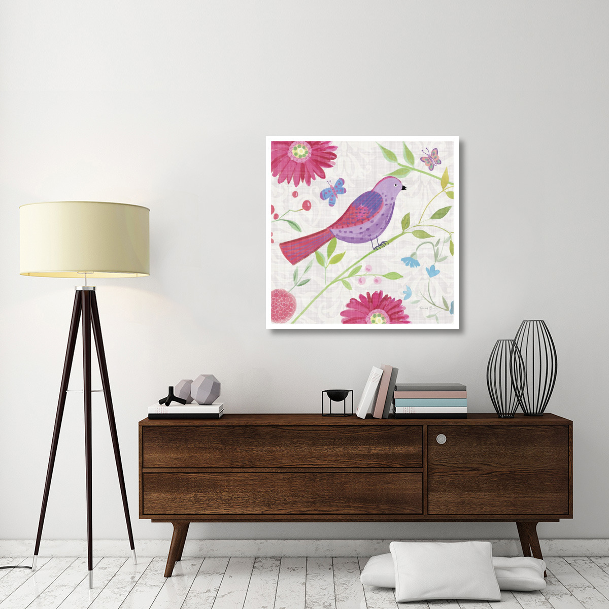 Damask Floral and Bird I Sq -Paper Art-38&quotx38"