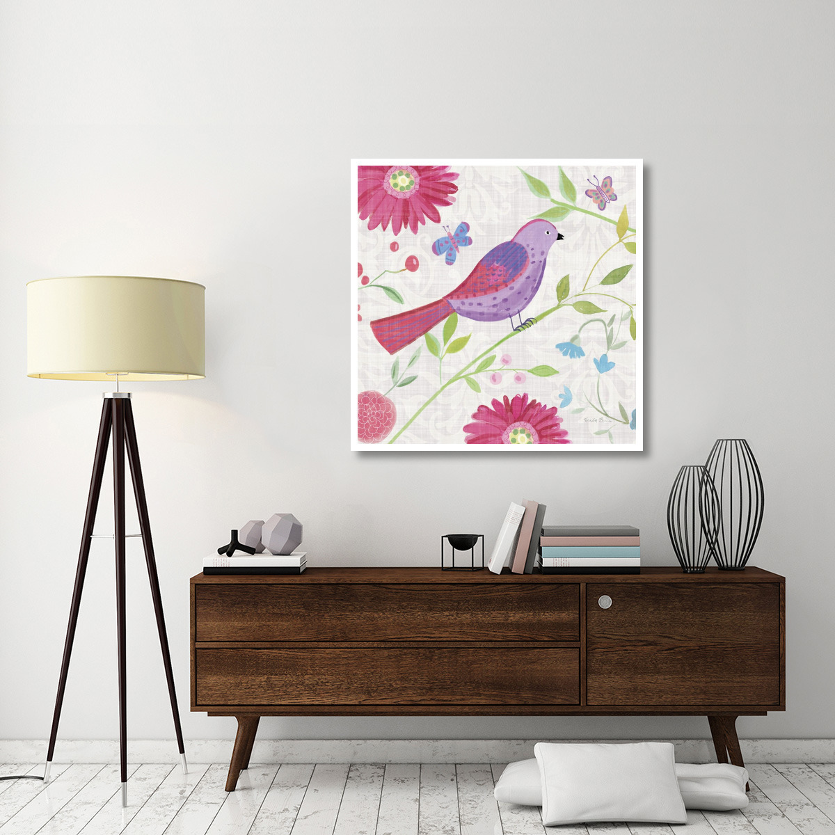 Damask Floral and Bird I Sq -Paper Art-42&quotx42"