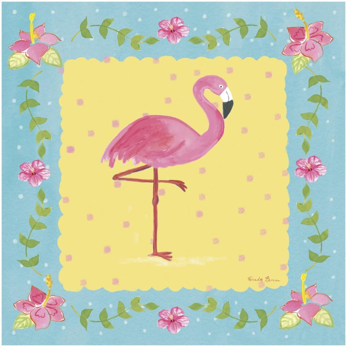 Flamingo Dance I Sq Border -Paper Art-32&quotx32"