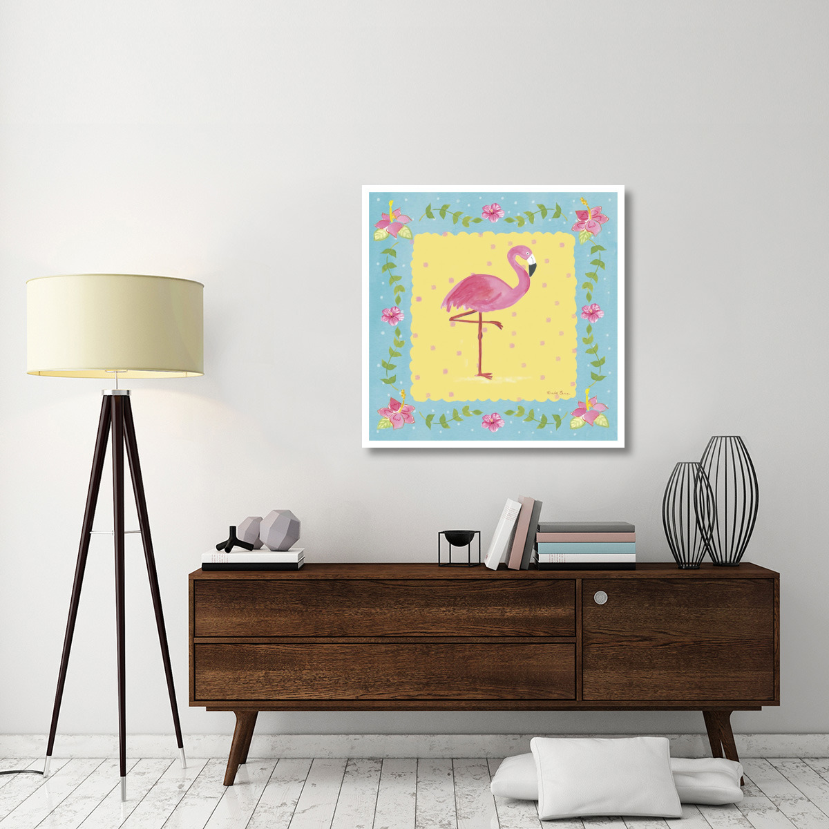 Flamingo Dance I Sq Border -Paper Art-38&quotx38"