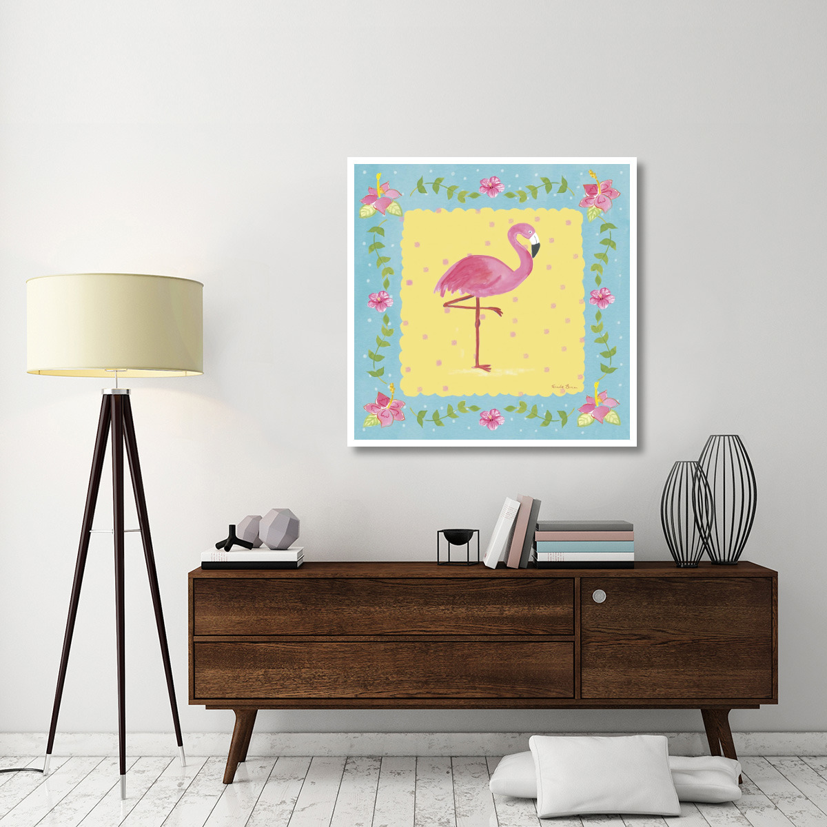 Flamingo Dance I Sq Border -Paper Art-42&quotx42"