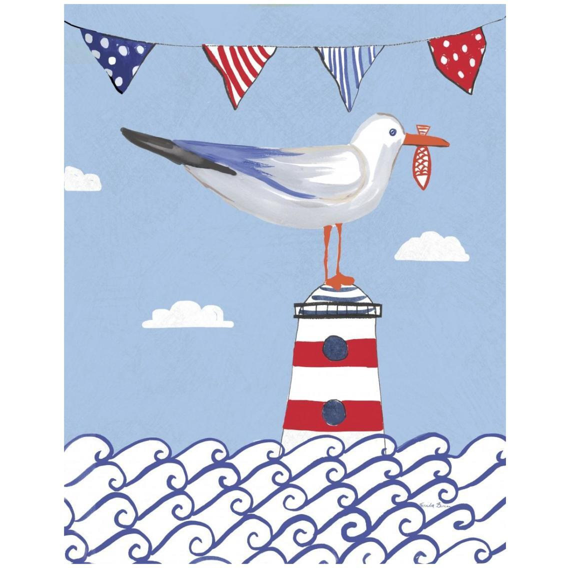 Coastal Bird I Flags on Blue -Paper Art-24&quotx30"