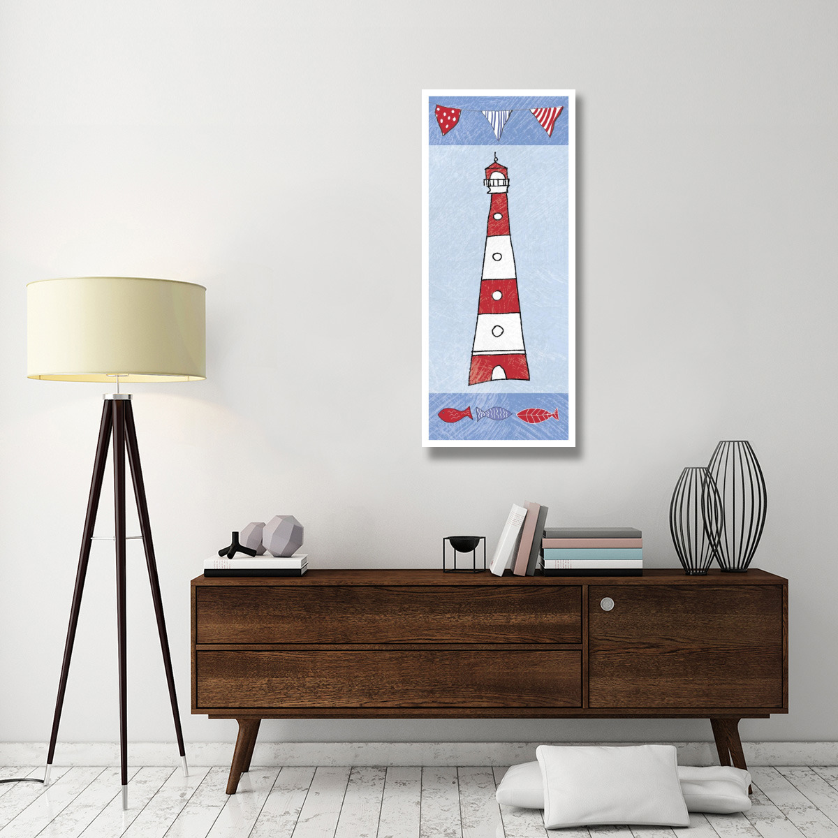 Coastal Lighthouse I on Blue -Paper Art-22&quotx52"