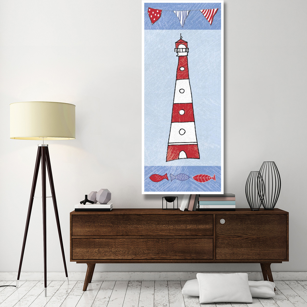 Coastal Lighthouse I on Blue -Paper Art-32&quotx77"