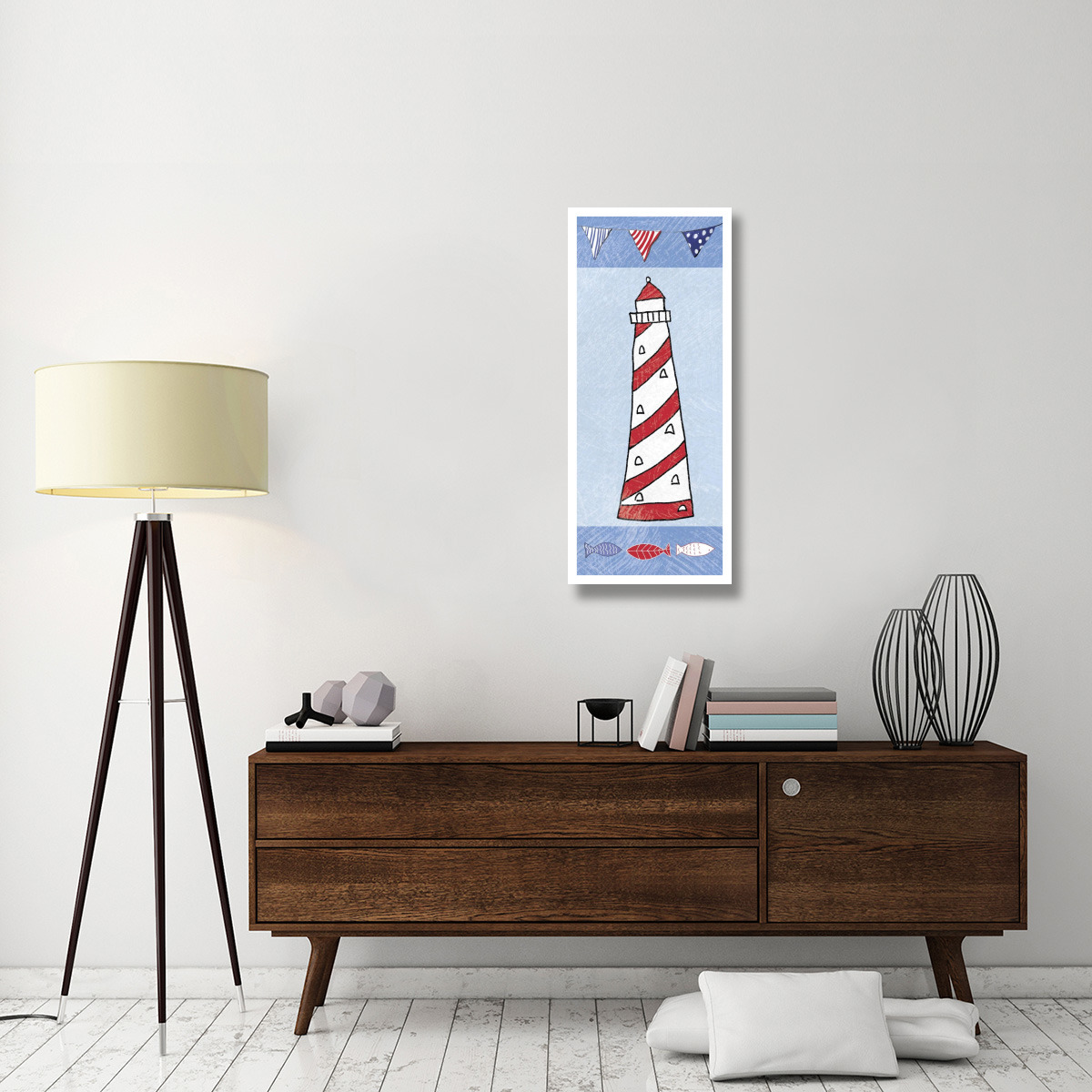Coastal Lighthouse II on Blue -Paper Art-18&quotx42"
