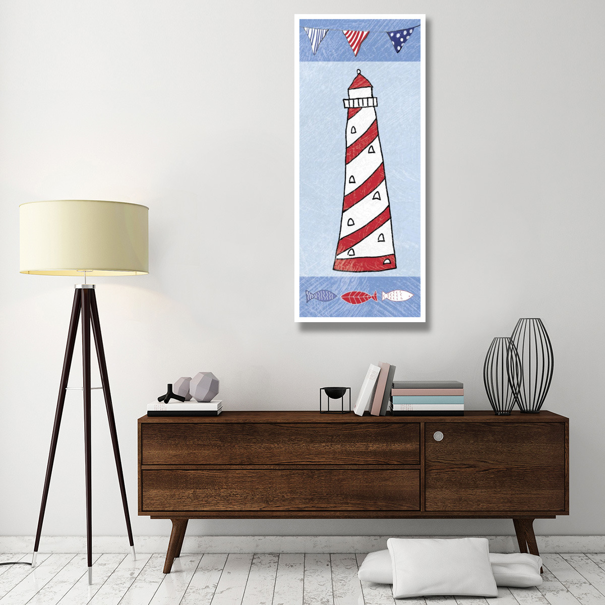 Coastal Lighthouse II on Blue -Paper Art-26&quotx62"