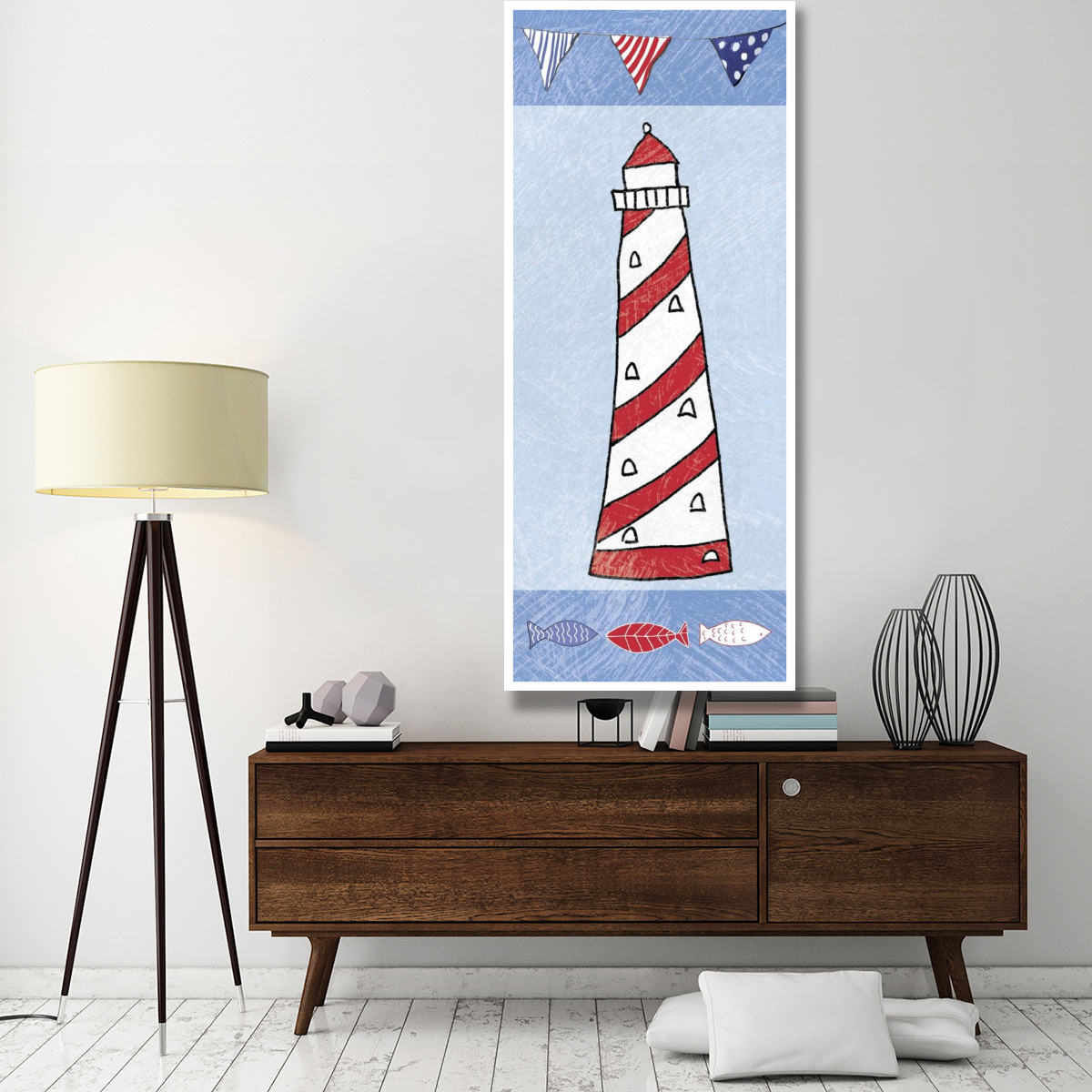 Coastal Lighthouse II on Blue -Paper Art-32&quotx77"