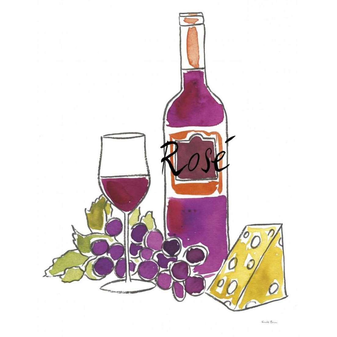 Wine Time III Rose -Paper Art-30&quotx37"