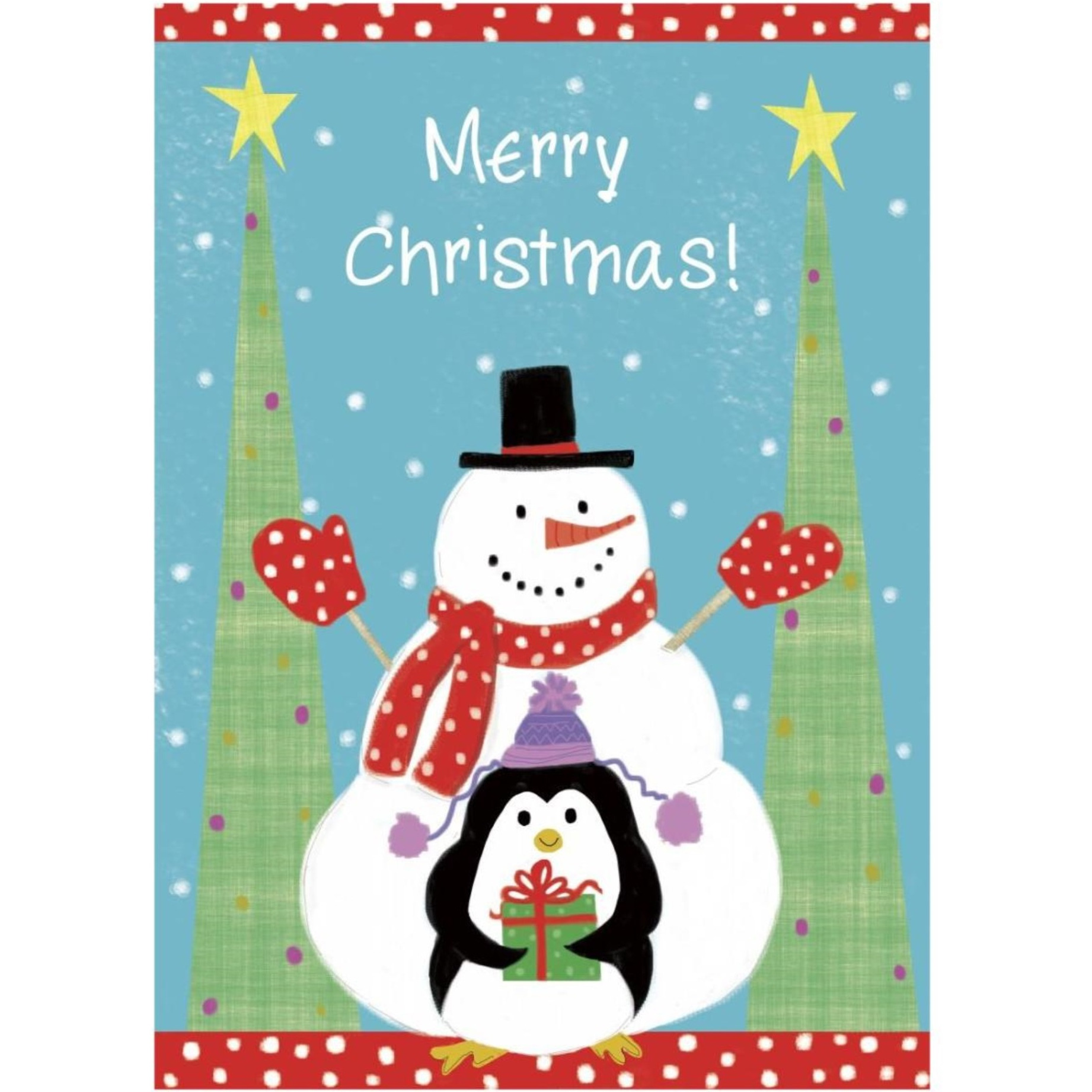 Snowman and Penguin Friends Flag -Paper Art-17.62&quotx24"