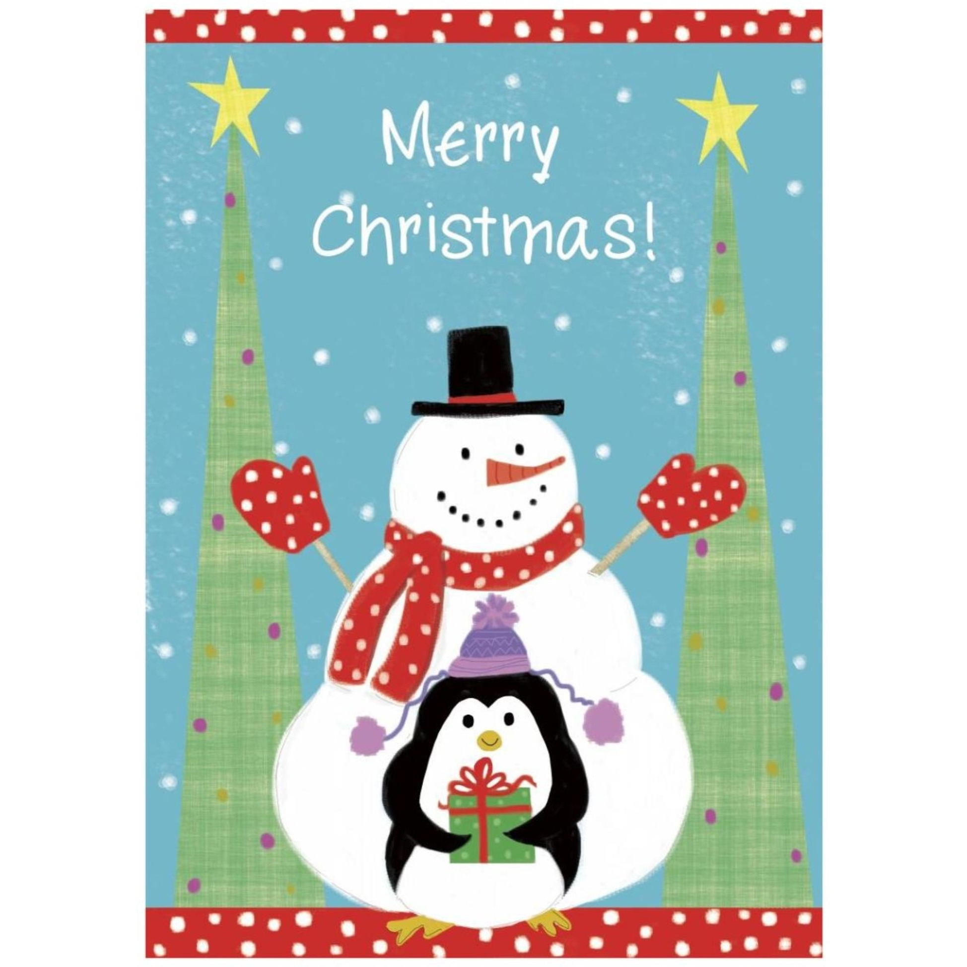 Snowman and Penguin Friends Flag -Paper Art-33.24&quotx46"