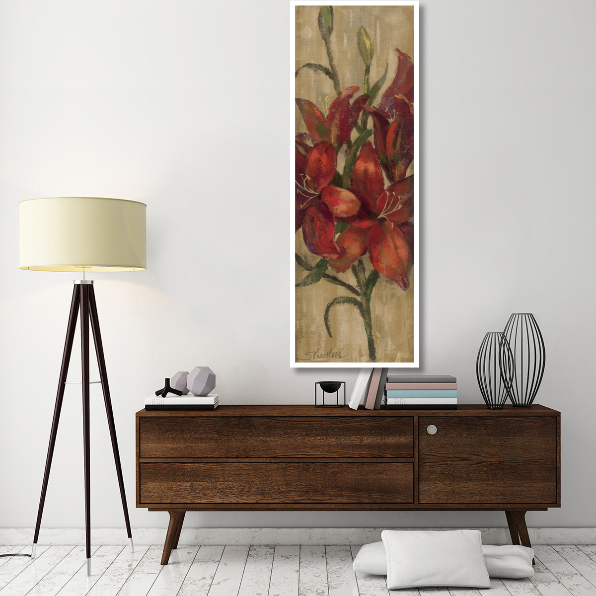 Vivid Red Lily on Gold -Paper Art-26&quotx74"