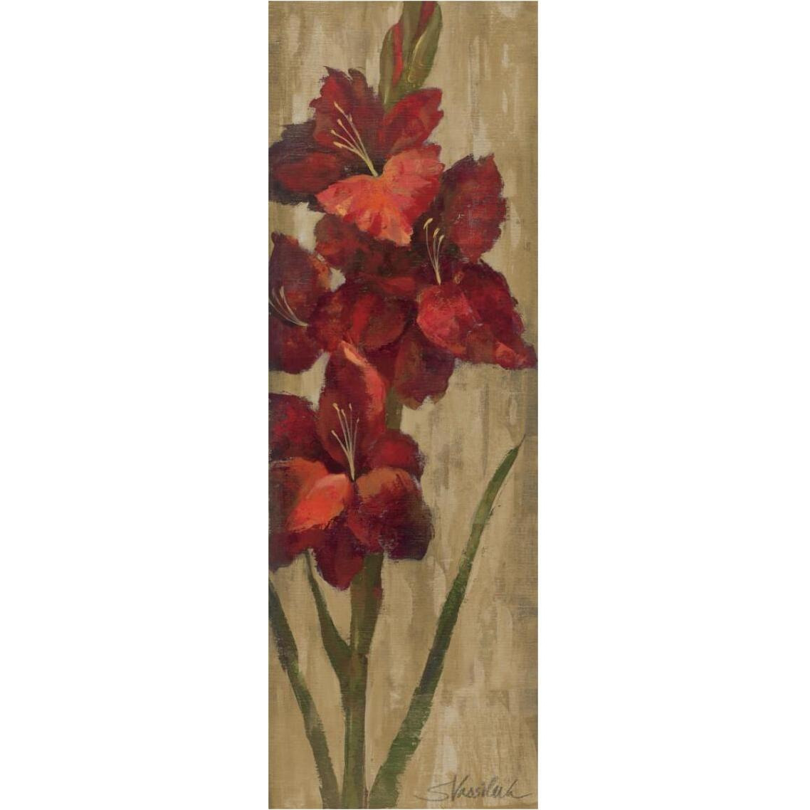 Vivid Red Gladiola on Gold -Paper Art-14&quotx38"