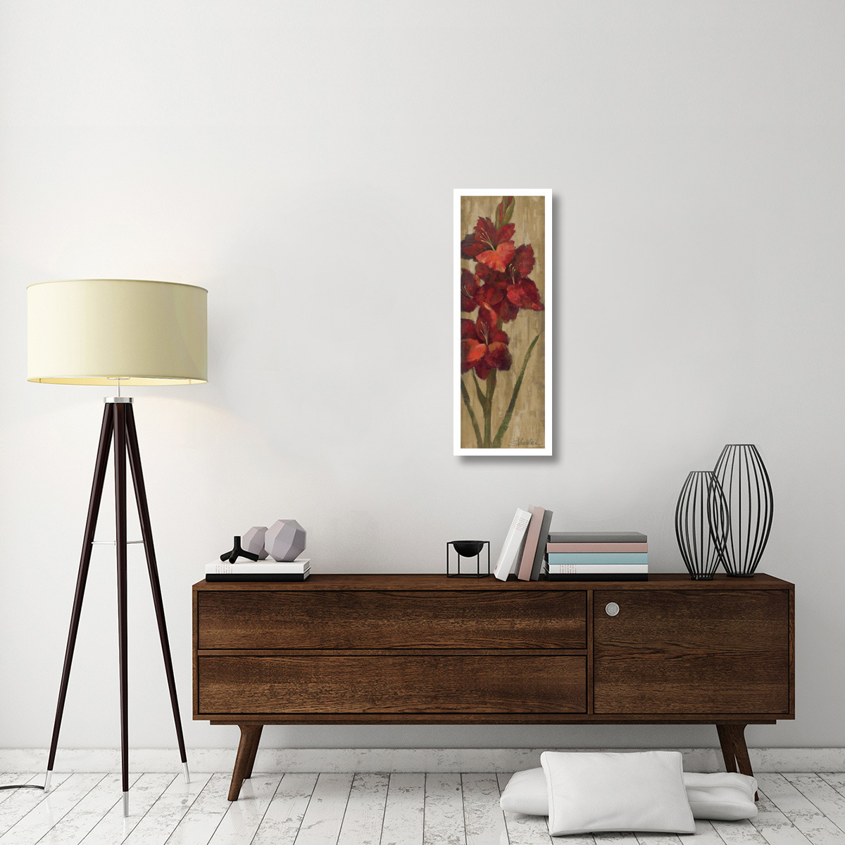 Vivid Red Gladiola on Gold -Paper Art-14&quotx38"