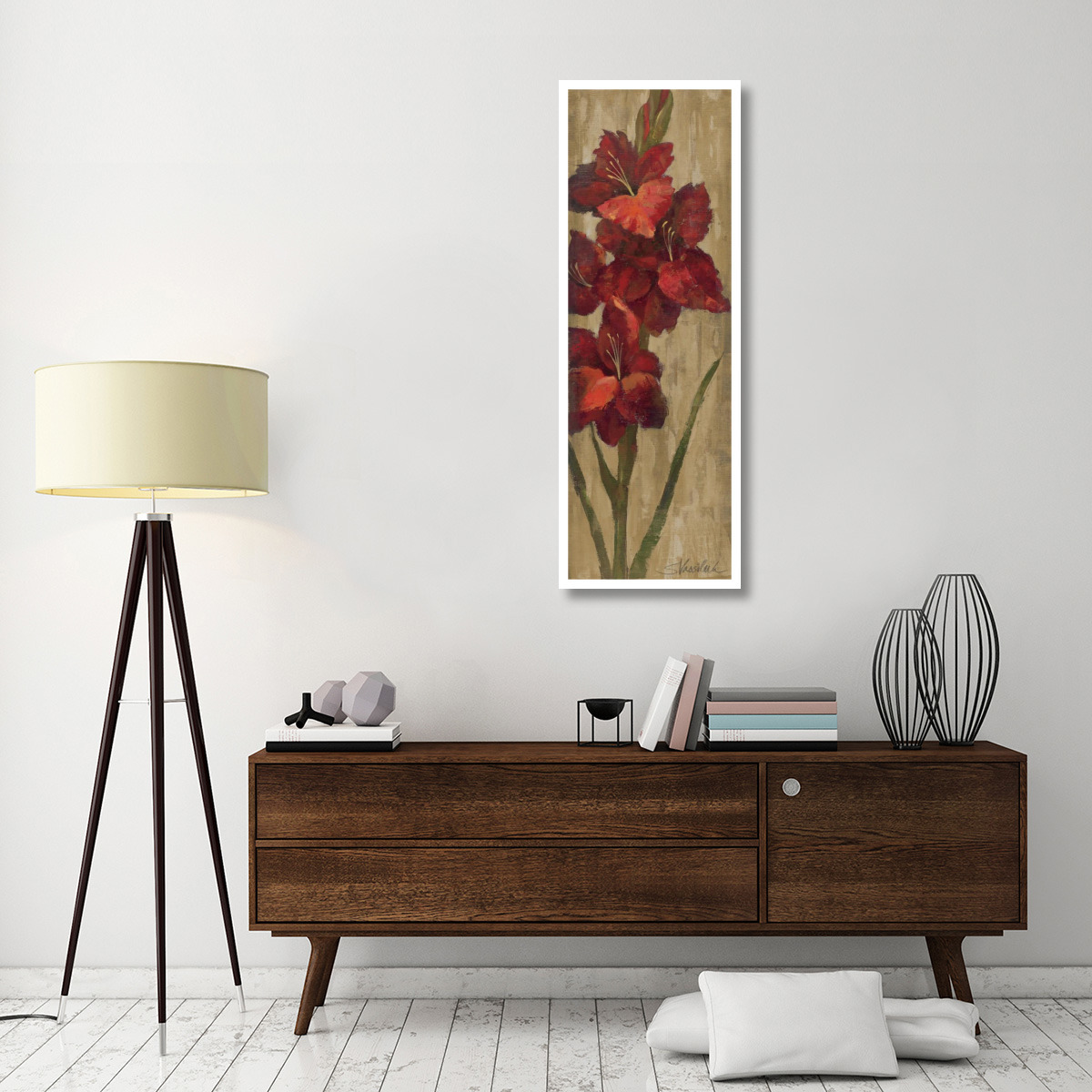 Vivid Red Gladiola on Gold -Paper Art-20&quotx56"