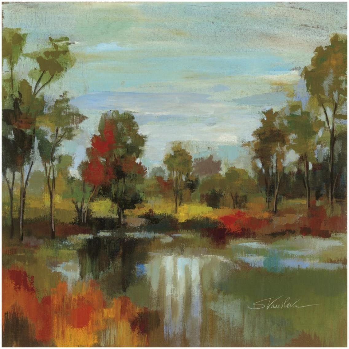 Hidden Pond Hues I -Paper Art-32&quotx32"