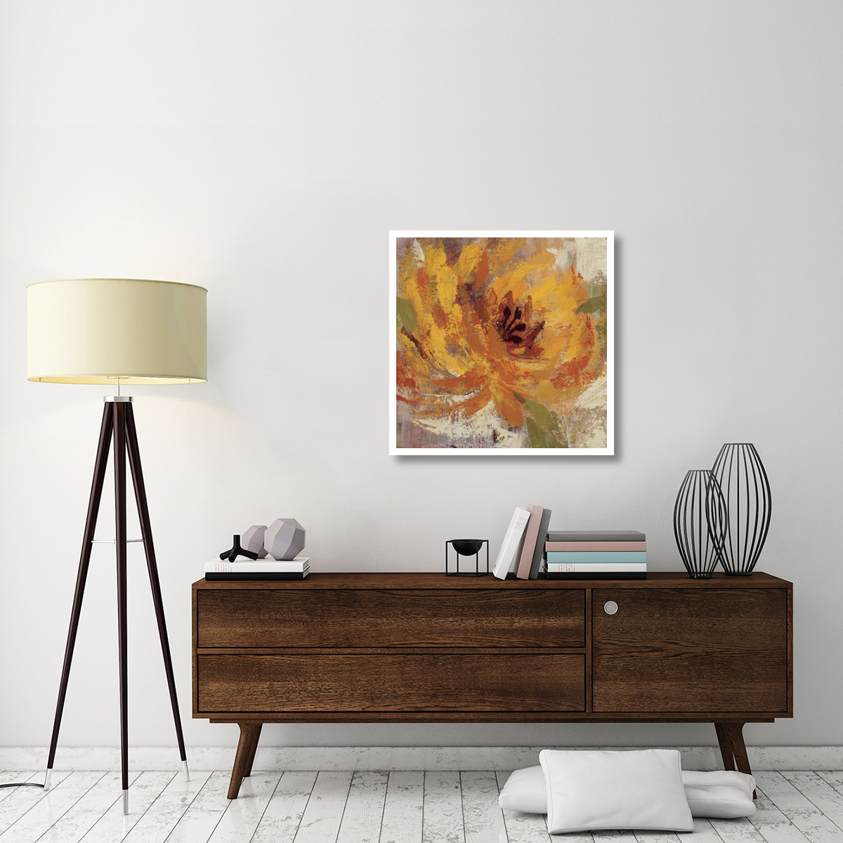 Fiery Dahlias I - Crop -Paper Art-32&quotx32"