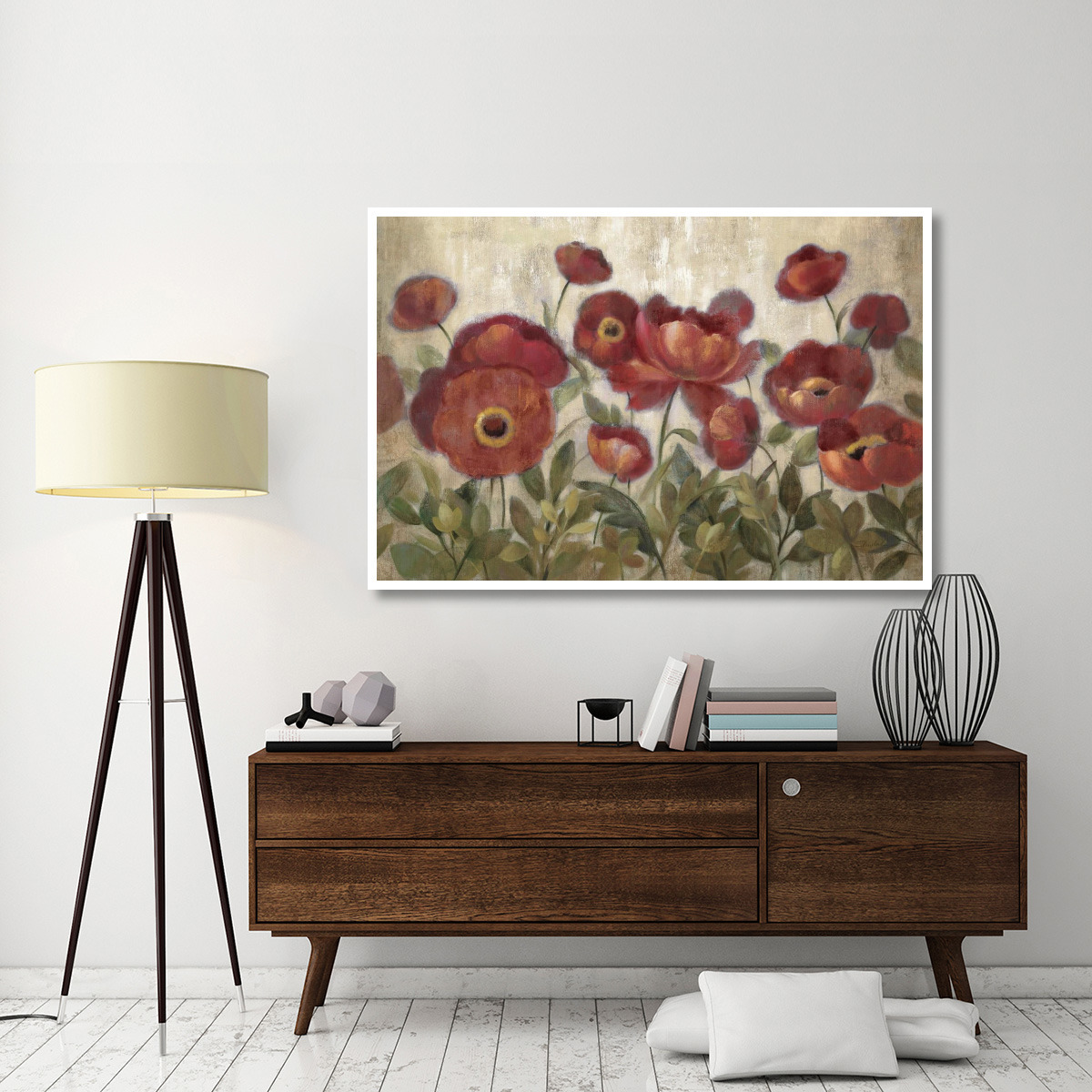 Daydreaming Flowers Red -Paper Art-62&quotx42"