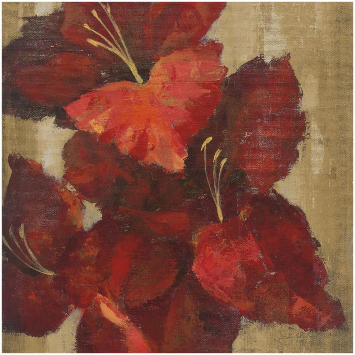 Vivid Red Gladiola on Gold Crop -Paper Art-32&quotx32"