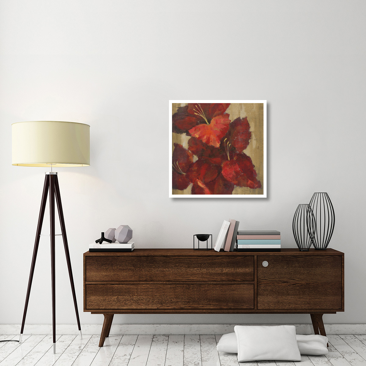 Vivid Red Gladiola on Gold Crop -Paper Art-32&quotx32"