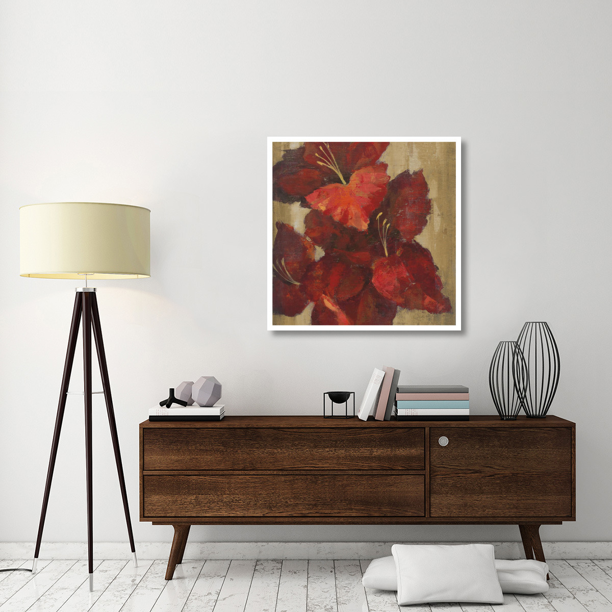 Vivid Red Gladiola on Gold Crop -Paper Art-38&quotx38"