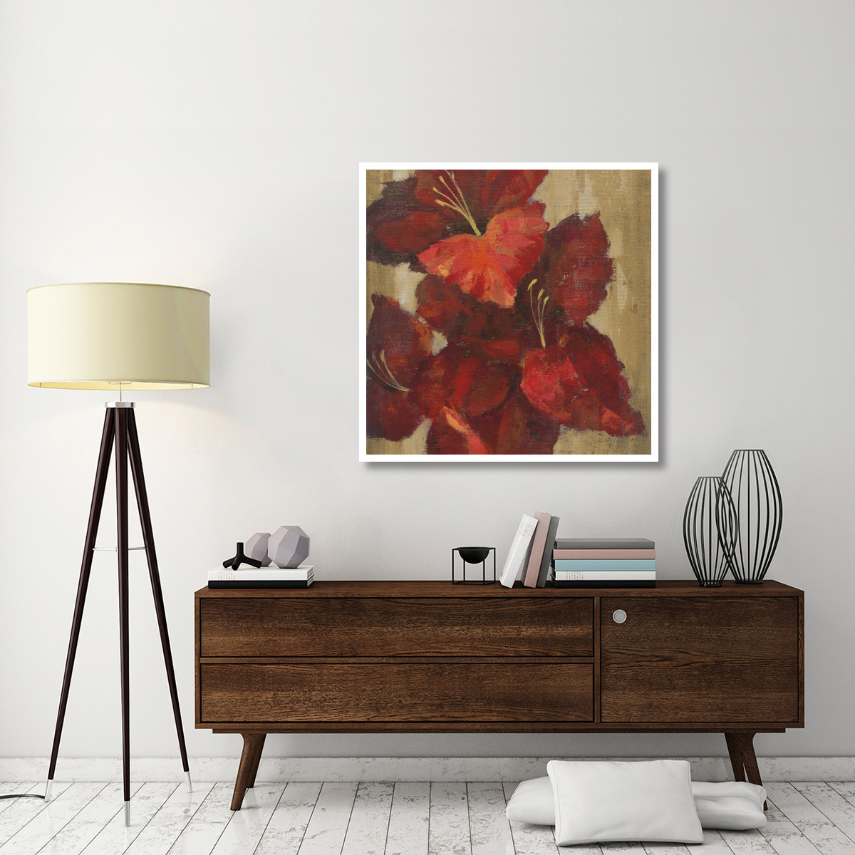 Vivid Red Gladiola on Gold Crop -Paper Art-42&quotx42"
