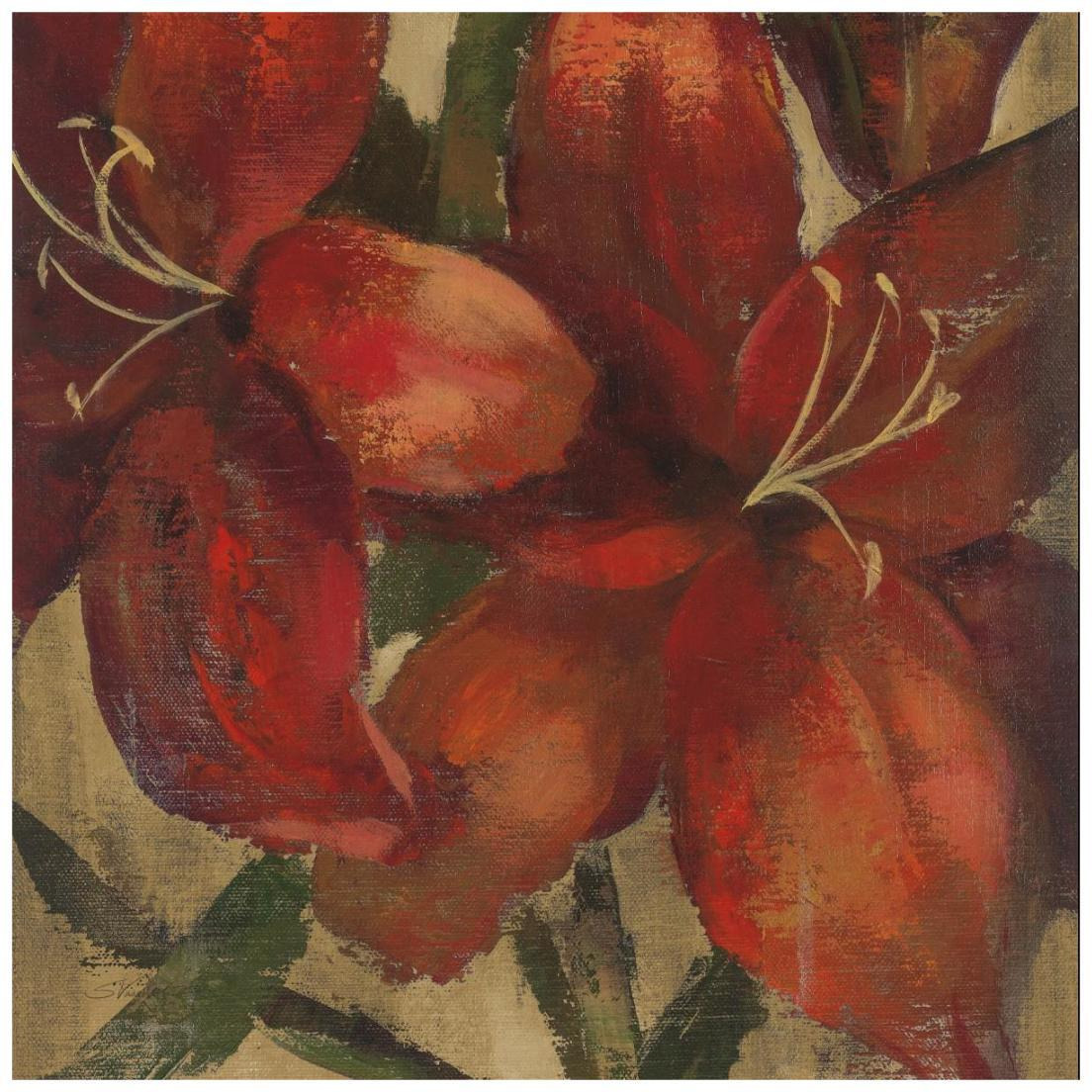 Vivid Red Lily on Gold Crop -Paper Art-20&quotx20"