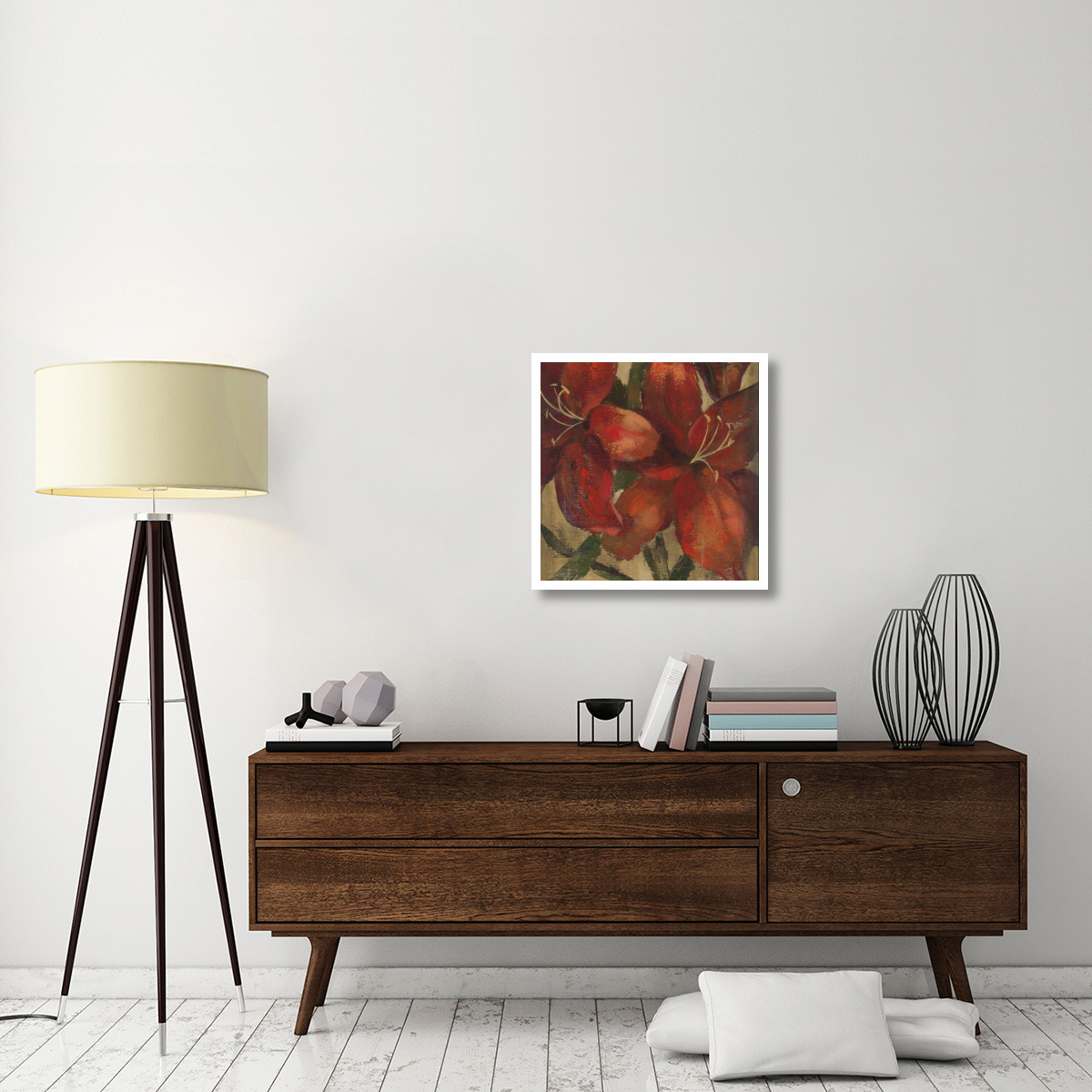 Vivid Red Lily on Gold Crop -Paper Art-26&quotx26"