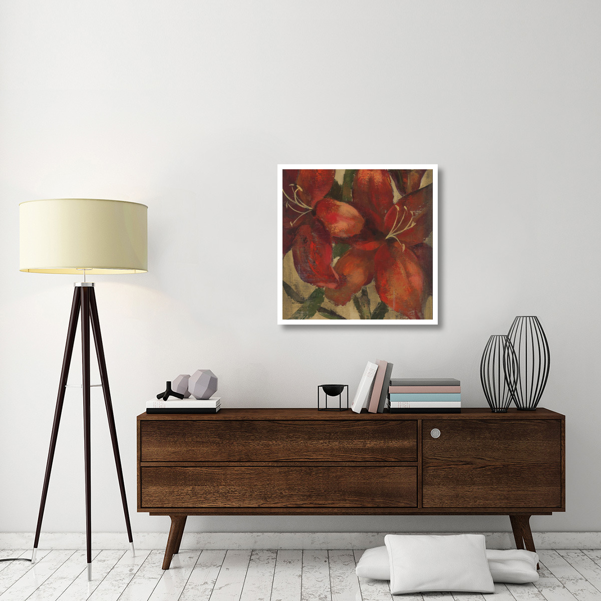 Vivid Red Lily on Gold Crop -Paper Art-32&quotx32"