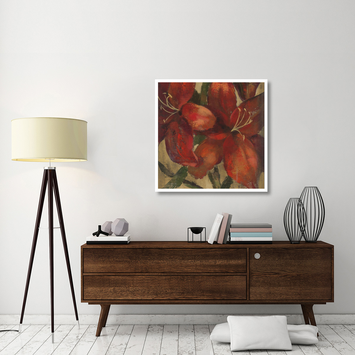 Vivid Red Lily on Gold Crop -Paper Art-38&quotx38"