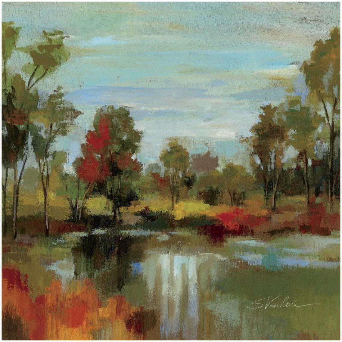Hidden Pond Hues I -Paper Art-32&quotx32"