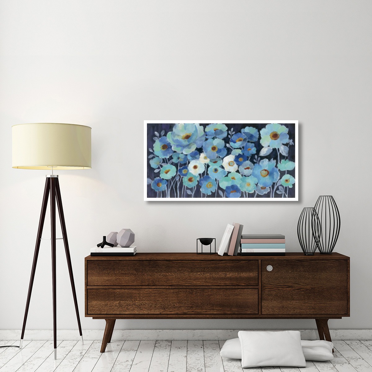 Indigo Flowers -Paper Art-50&quotx26"