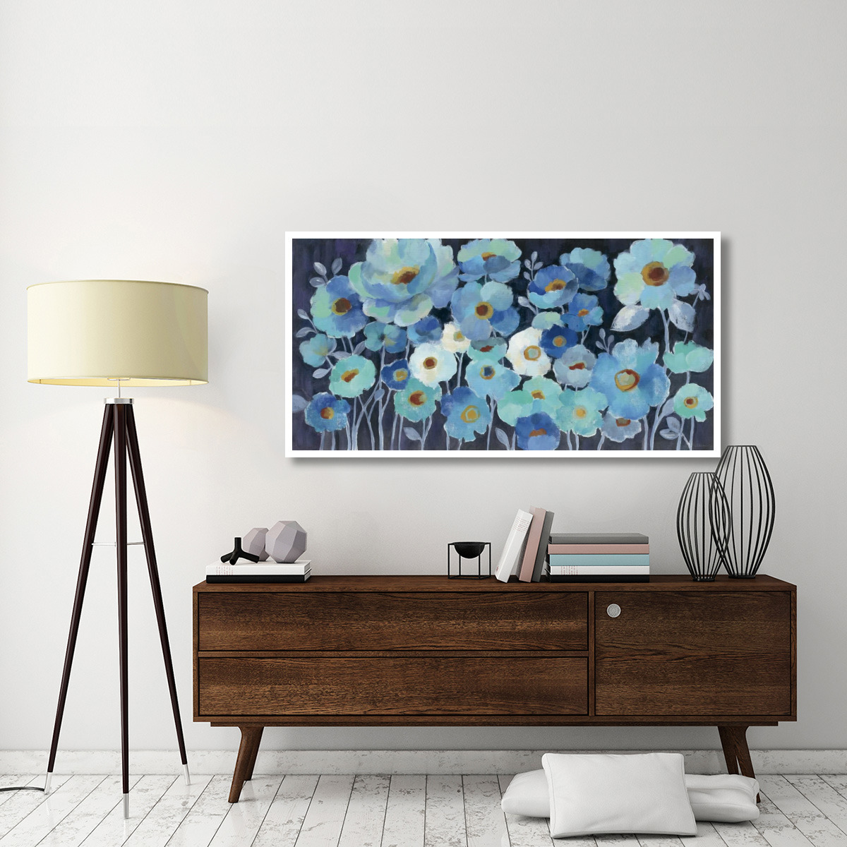 Indigo Flowers -Paper Art-62&quotx32"