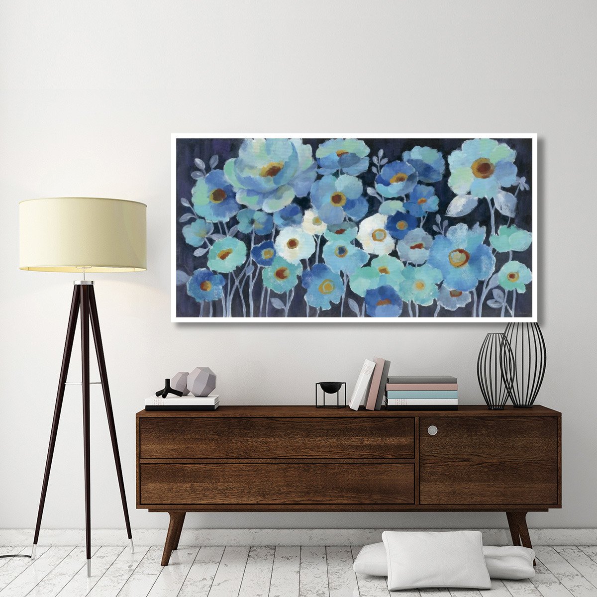 Indigo Flowers -Paper Art-74&quotx38"