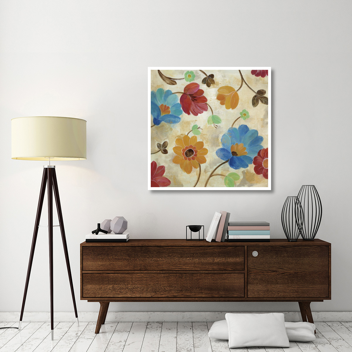 Coral and Teal Garden I -Paper Art-42&quotx42"