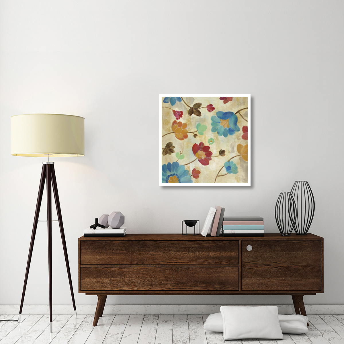 Coral and Teal Garden II -Paper Art-32&quotx32"