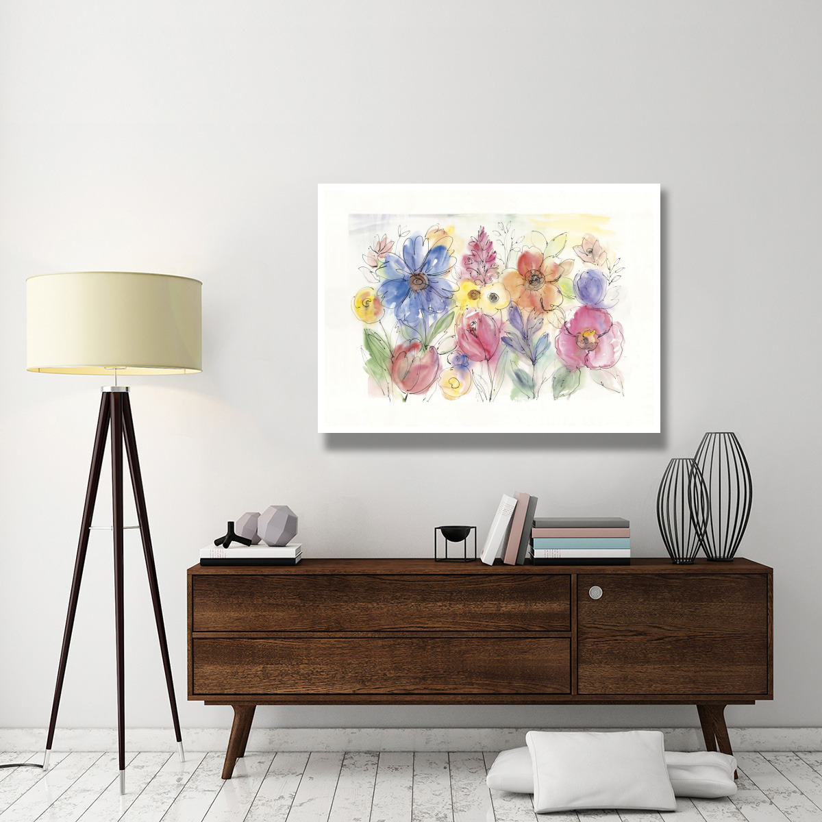 Bright Aquarelle Flowers -Paper Art-50&quotx38"
