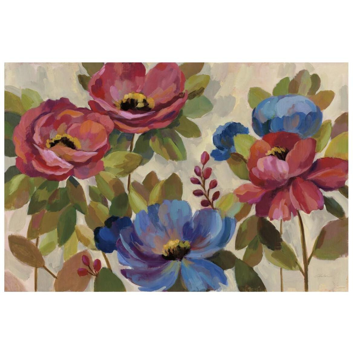 Coral and Blue Flowers -Paper Art-20&quotx14"