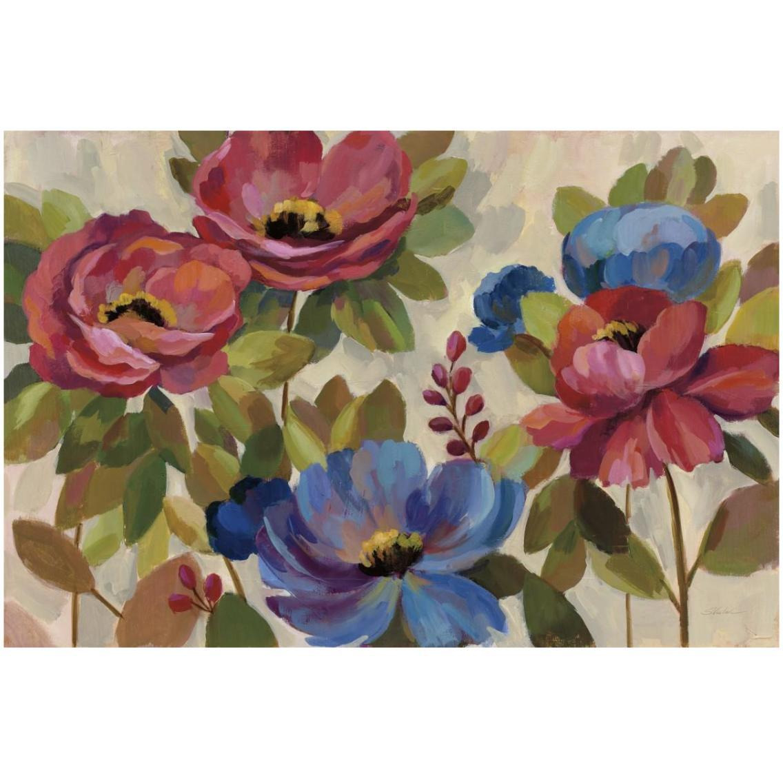 Coral and Blue Flowers -Paper Art-32&quotx22"