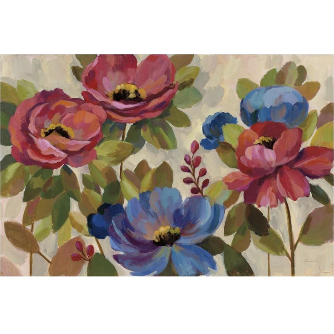 Coral and Blue Flowers -Paper Art-38&quotx26"