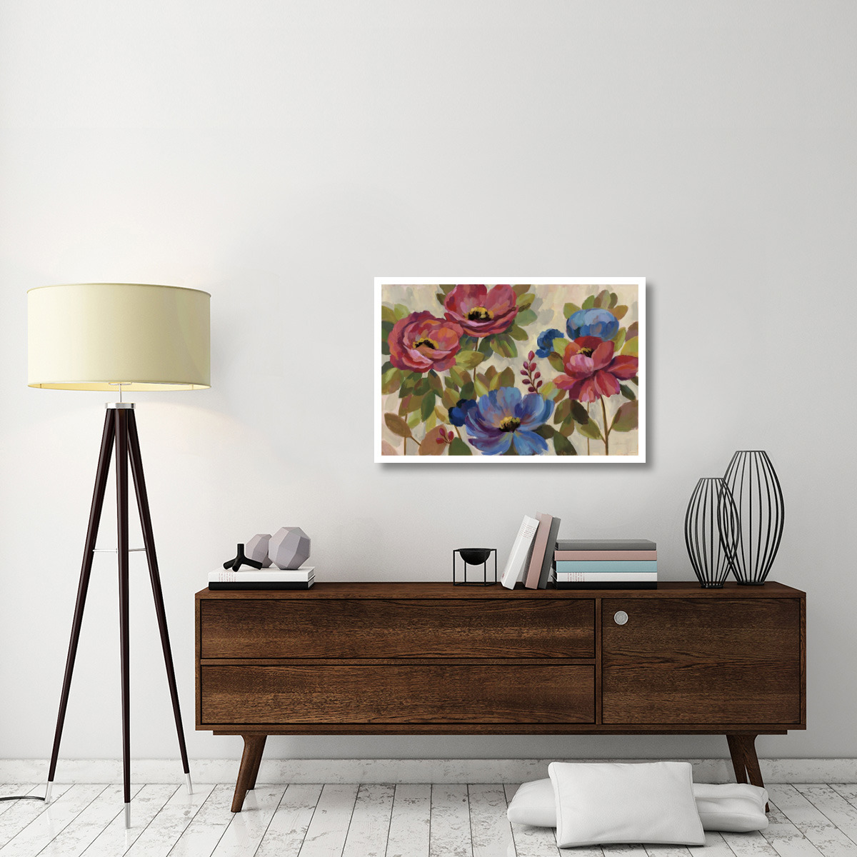 Coral and Blue Flowers -Paper Art-38&quotx26"