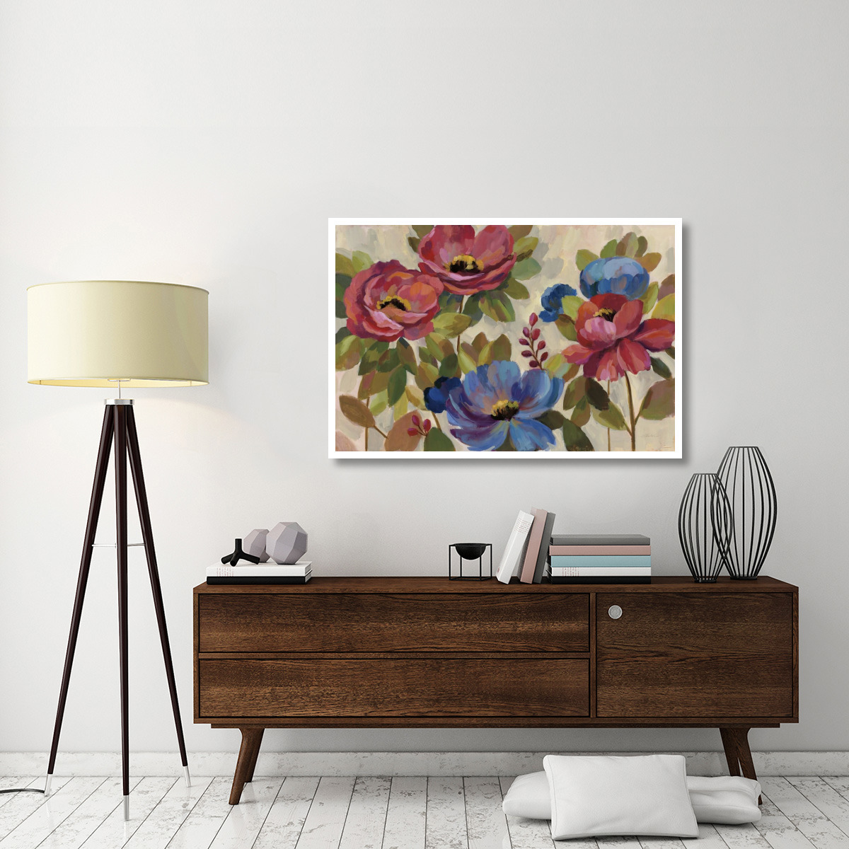 Coral and Blue Flowers -Paper Art-50&quotx34"