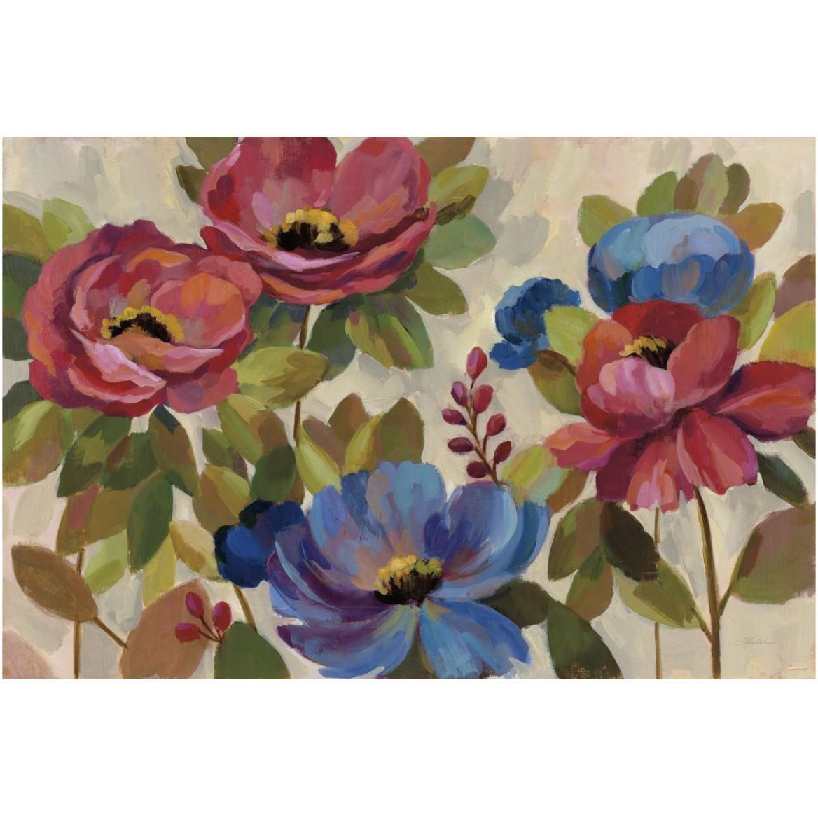 Coral and Blue Flowers -Paper Art-62&quotx42"
