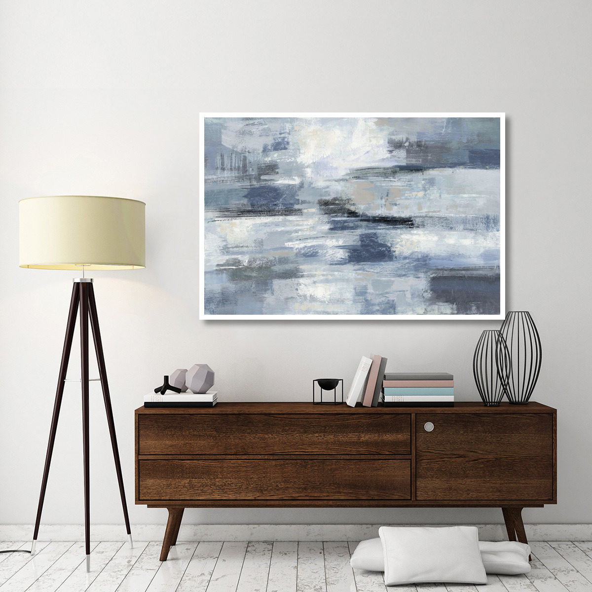 Clear Water Indigo and Gray -Paper Art-62&quotx42"