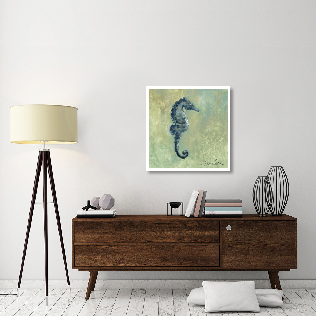 Indigo Sea Life I -Paper Art-32&quotx32"