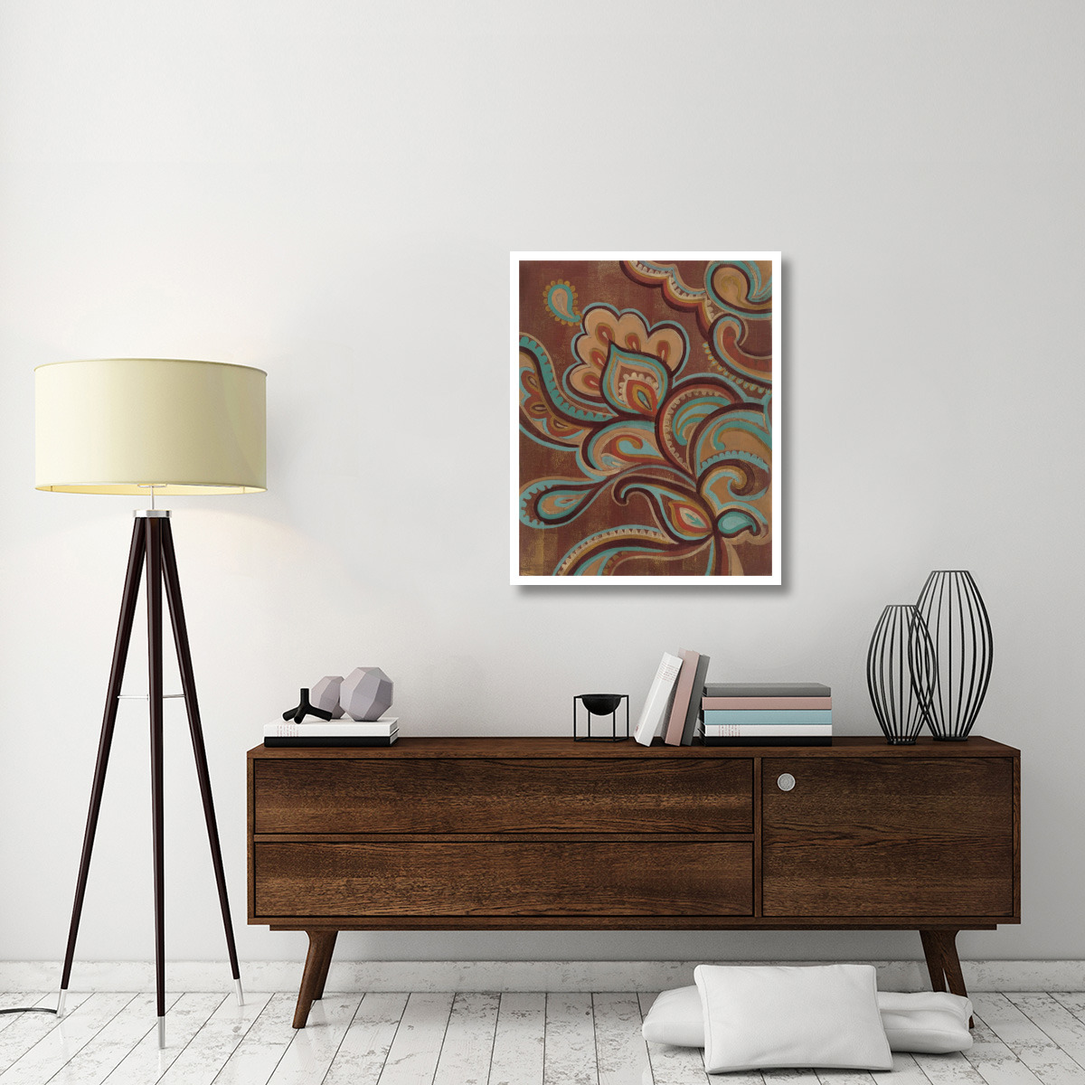 Bohemian Paisley I Turquoise -Paper Art-30&quotx37"