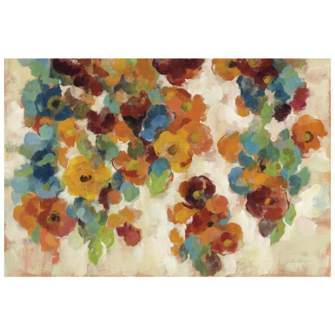 Spice and Turquoise Florals -Paper Art-26&quotx18"