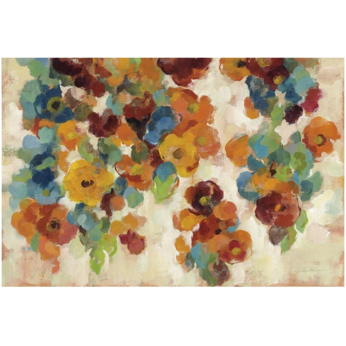 Spice and Turquoise Florals -Paper Art-32&quotx22"